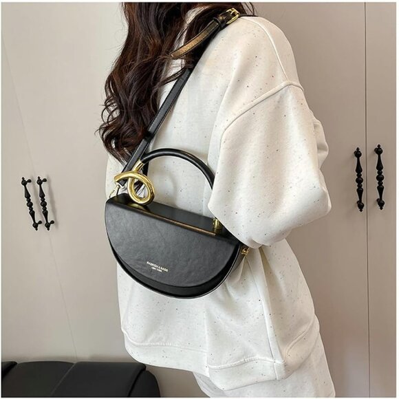 Black PU Leather Slouchy Saddle Bag for Women - Versatile Crossbody, Shoulder, T - Picture 3 of 7